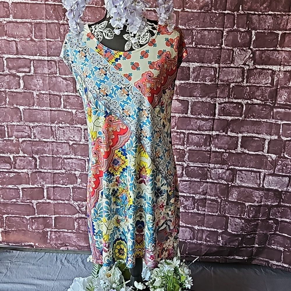 Johnny Was Midi Floral Multi Color Patchwork Print size Small